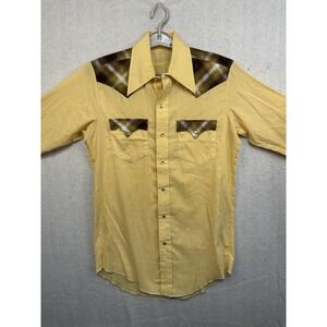 Vintage CL Double S Korea Plaid Western Pearl Snap Size Small Yellow Long Sleeve